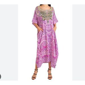 Miss Lavish London Boho Kaftan Dress Mumu Womens Size 14-18 Purple New